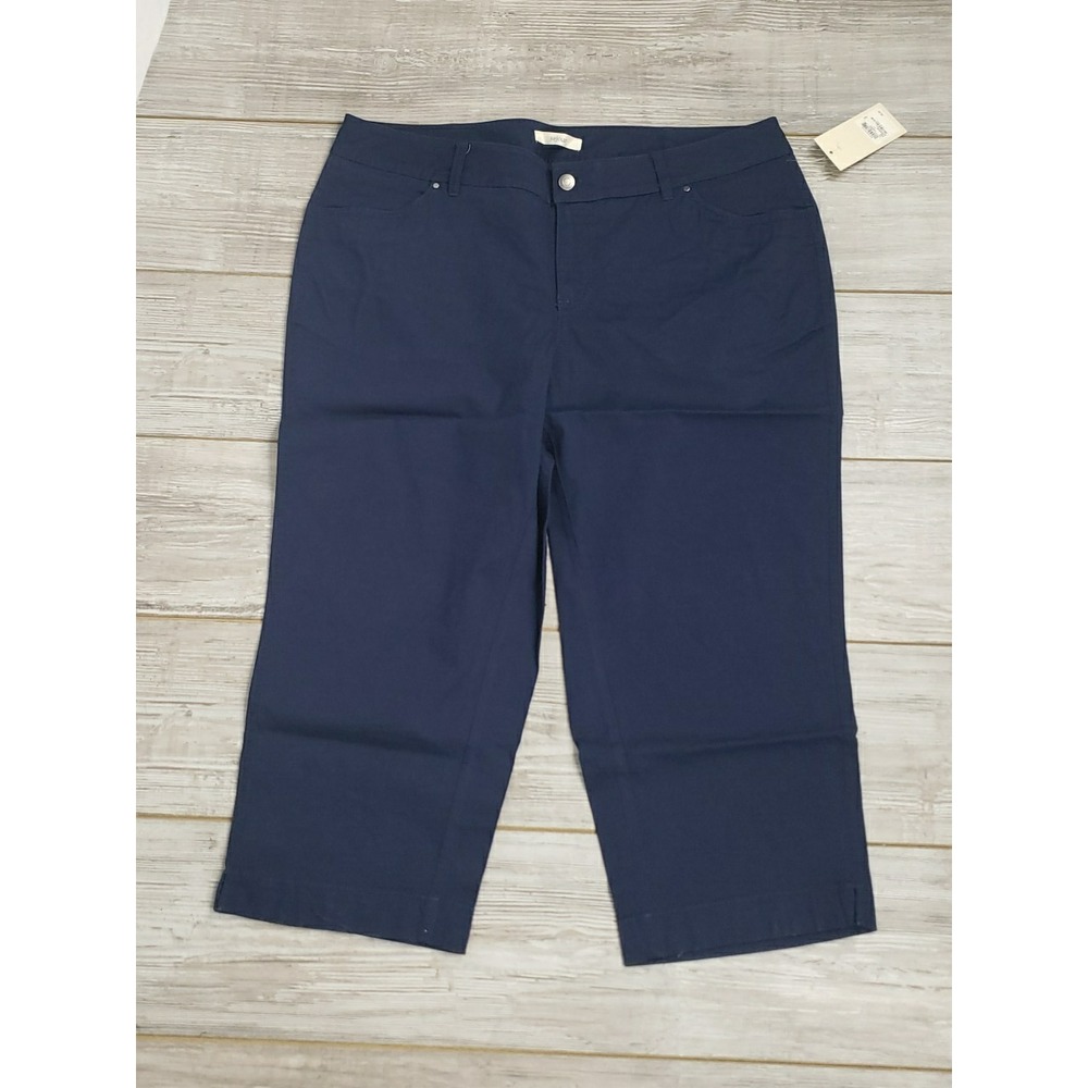 Sejour Plus Women's Navy Peacoat Blue Cotton Khaki Pants 16W 23" Inseam Capri